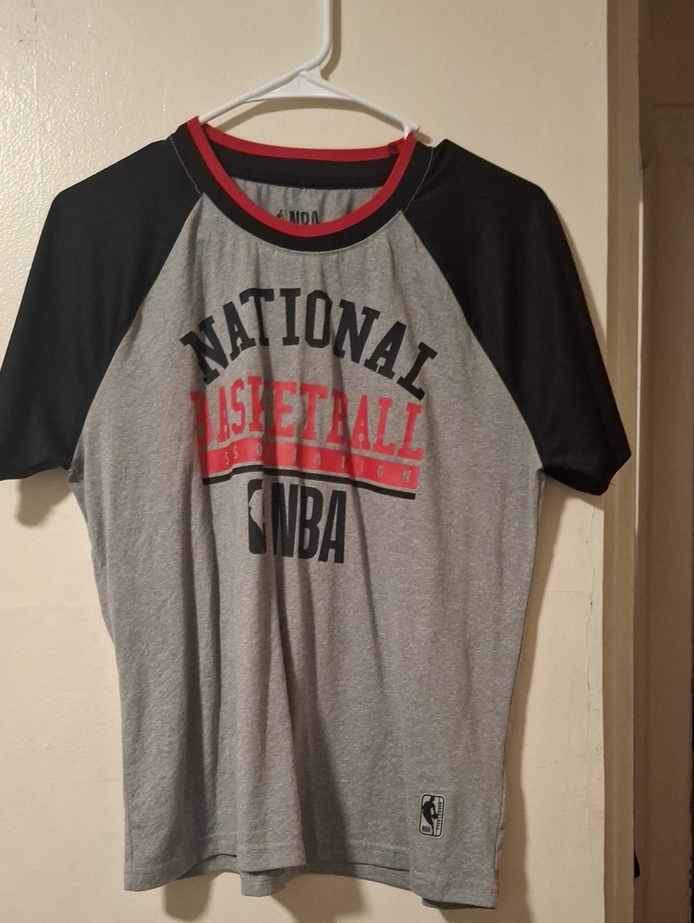 NBA Grey, Black & Red Raglan 'National Basketball' Tee